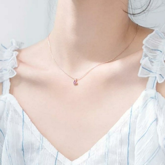 Dainty CZ Heart Pendant Silver Necklace - Picture 2 of 5